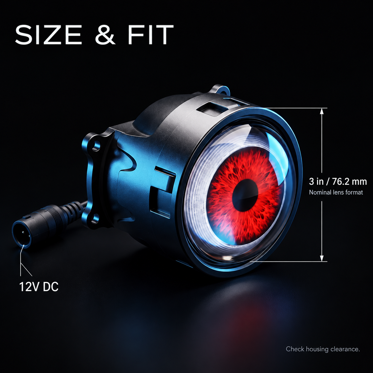 Motion Eyes module with 3-inch lens; rated input 12V, power 1.5W